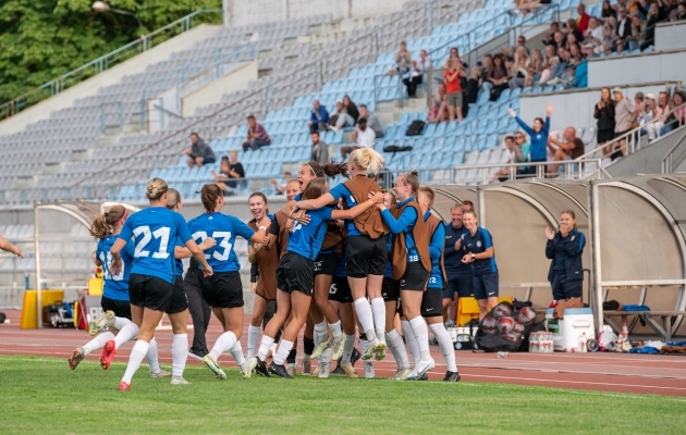 Eesti naiste koondis pööras 0:2 kaotusseisu Türgi vastu viigiks. Foto: Liisi Troska / jalgpall.ee
