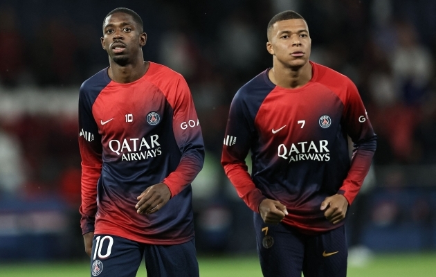 PSG superstaarid Ousmane Dembele ja Kylian Mbappe jäid nädalavahetusel koduliigas kuivale. Foto: Scanpix / Franck Fife / AFP