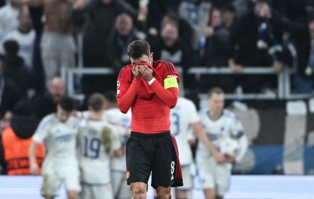 Unitedi kapten Bruno Fernandes ei tahtnud uskuda, kuidas see mäng neil käest libises. Foto: Scanpix / Jonathan NACKSTRAND / AFP