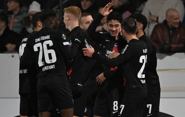 Eintrachti mängijad väravat tähistamas. Foto: Scanpix / IMAGO / Jan Huebner
