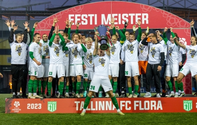 Premium liiga hooaja 2023 võitja Tallinna Flora. Foto: Katariina Peetson / jalgpall.ee