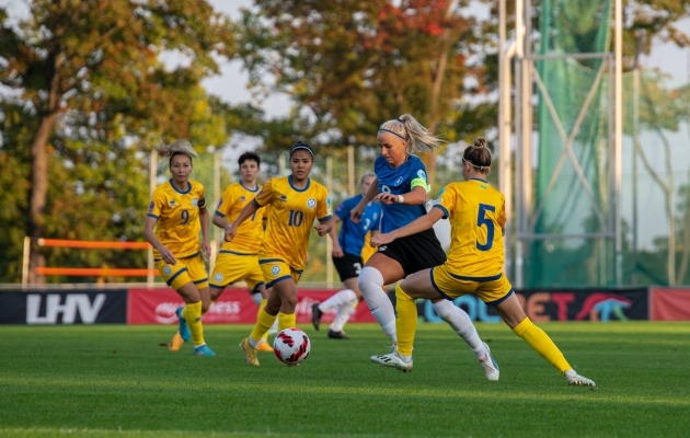 Eesti ja Kasahstan m&auml;ngisid Rahvuste liiga avam&auml;ngus viiki. Foto: Liisi Troska / jalgpall.ee