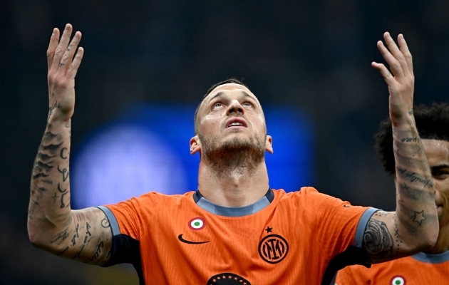 Marko Arnautovic pani Interi purustustööle punkti. Foto: Scanpix / GABRIEL BOUYS / AFP