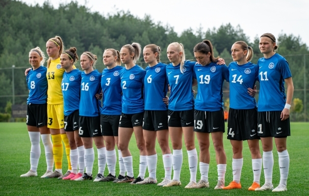 Eesti naiste koondise algkoosseis hiljuti Hongkongi vastu. Foto: Liisi Troska / jalgpall.ee