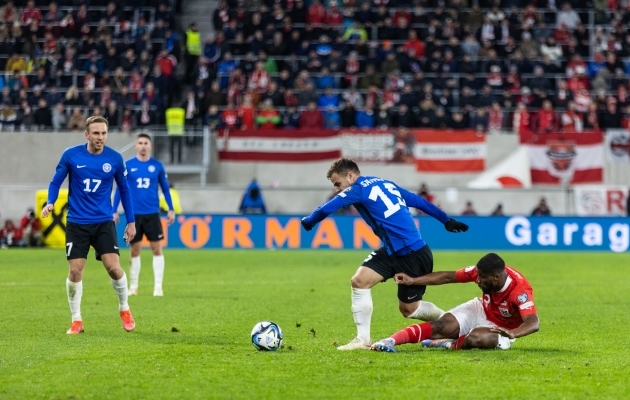 Nimeka vastase suutis Eesti meeskond viimati verest v&auml;lja l&uuml;&uuml;a mullu m&auml;rtsis, kui Linzis kohtuti Austriaga. Poolaeg v&otilde;ideti 1:0, m&auml;ng kaotati 1:2. Foto: Brit Maria Tael