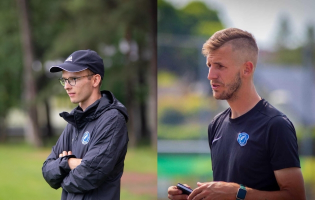 Tammeka naiskonna 24-aastased peatreenerid. Vasakul Hannes Värs, paremal Kaivo Sang. Foto: Tartu Jalgpallikool Tammeka / Facebook