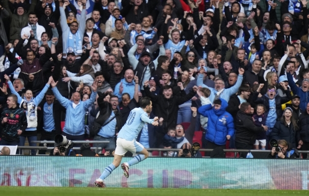 Bernardo Silva võiduvärav viis Manchester City Inglismaa karikavõistluste finaali. Foto: Scanpix / Alastair Grant / AP Photo