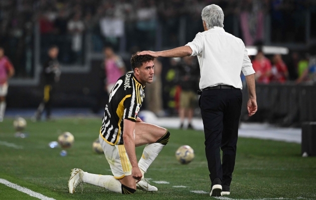 Ka Atalanta peatreener Gian Piero Gasperini tunnustas Dušan Vlahovici. Foto: Scanpix / Isabella Bonotto / AFP