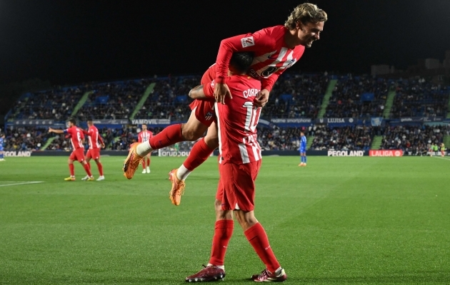 Antoine Griezmann tõusis eduka tööpäeva järel õhku. Foto: Scanpix / Javier Soriano / AFP