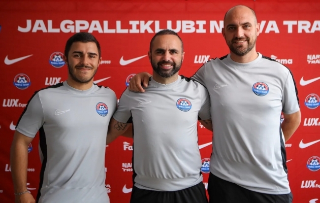 Transi uus treeneritetiim, kuhu kuuluvad Ricardo Afonso, Miguel Moreira ja Alessandro Riberi. Foto: JK Narva Trans / Facebook