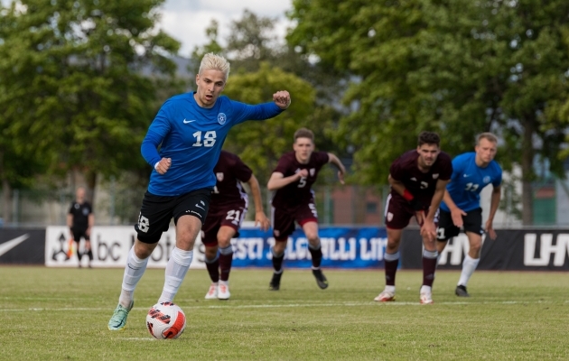 Tristan Toomas Teeväli realiseeris penalti mängus, aga eksis penaltiseerias. Foto: Katariina Peetson / jalgpall.ee