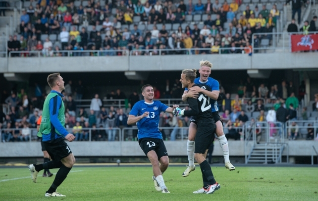 Karl Andre Vallner tõusis penaltiseeria kangelaseks. Foto: Liisi Troska / jalgpall.ee