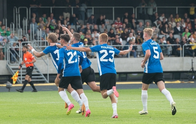 Mark Anders Lepik lõi 82. minutil Eesti juhtvärava. Foto: Liisi Troska / jalgpall.ee