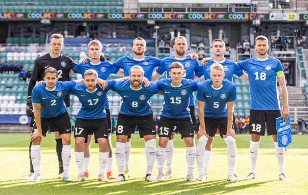Eesti meeste koondis enne mängu Fääri saartega. Foto: Jana Pipar