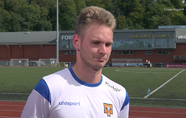 Kristjan Pelt mängujärgsel intervjuul. Foto: Soccernet.ee