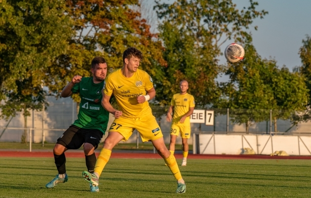 Mattias Männilaan lõi Esiliiga B klubile kübaratriki. Foto: Allan Mehik