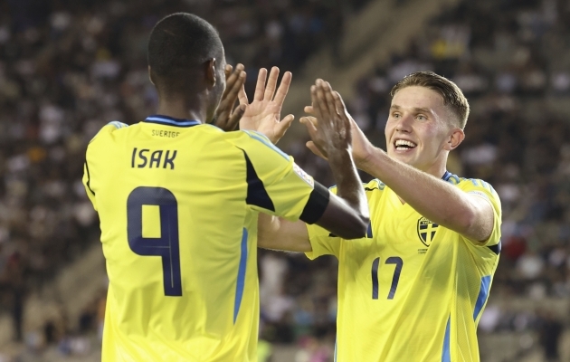 Rootsi koondise ohtlik ründeduo Alexander Isak ja Viktor Gyökeres. Foto: Scanpix / AP Photo