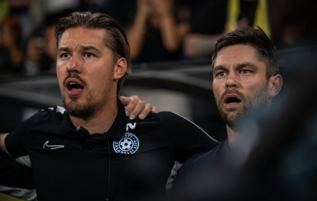 Eesti koondise treenerid Joel Indermitte ja Jürgen Henn. Foto: Liisi Troska / jalgpall.ee