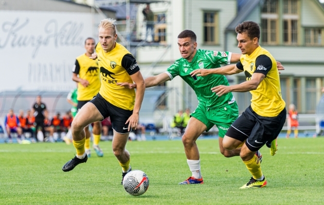 Levadia võitis eelmise omavahelise mängu kindlalt, aga siis oli neil olemas Til Mavretic (rohelises), keda täna pole. Foto: Katariina Peetson / Jalgpall.ee