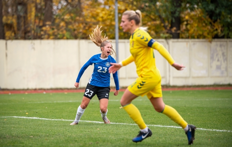 Eesti juhtvärava autori Anette Salei saldo koondiserindel on muljetavaldav - 9 mängu, 2 väravat. Foto: Liisi Troska / jalgpall.ee