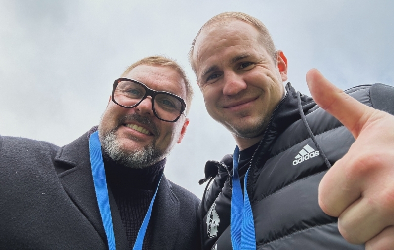 Nõmme Kalju president Kuno Tehva ja peatreener Nikita Andrejev. Foto: erakogu