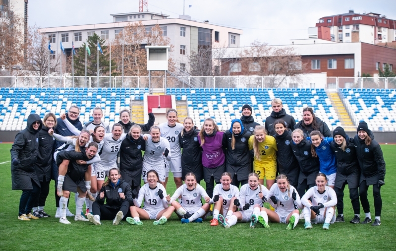 Võidukas Eesti koondis. Foto: Liisi Troska / jalgpall.ee