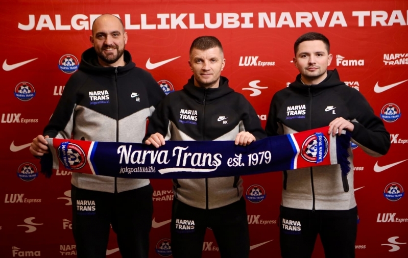 Narva Transi treeneritetiim vasakult: Alessandro Riberi, Roman Kožuhhovski, Ilja Lõssak. Foto: JK Narva Trans / Facebook