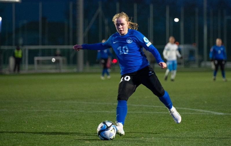 Jaanika Volkov Eestit esindamas. Foto: Liisi Troska / jalgpall.ee