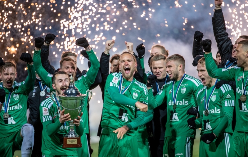 Levadia tõstis Superkarika viimati pea kohale 2022. aasta alguses. Foto: Liisi Troska / jalgpall.ee