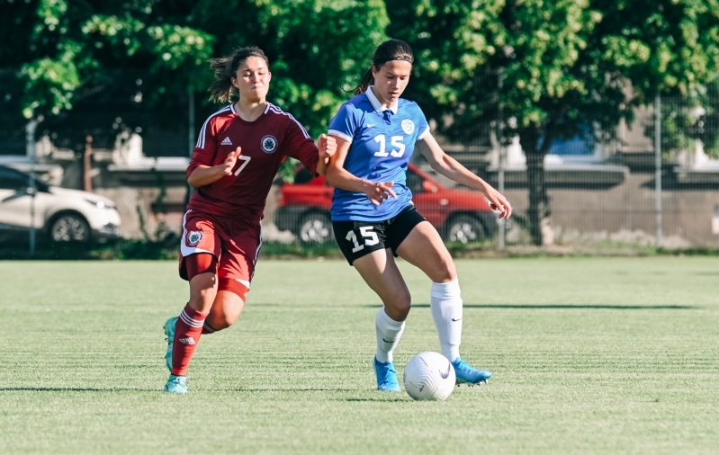 Anastasija Fjodorova 2021. aastal Eesti U19 koondise eest mängimas. Foto: Liisi Troska / jalgpall.ee