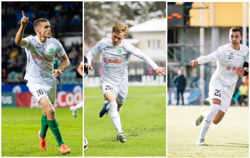 Erko Jonne Tõugjas, Sander Tovstik ja Mihhail Kolobov. Fotod: Katariina Peetson / jalgpall.ee; Janek Eslon