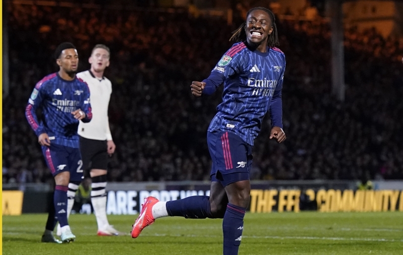 Eberechi Eze l&otilde;i Arsenali eest deb&uuml;&uuml;tv&auml;rava. Foto: Scanpix / Andrew Yates / CSM via ZUMA Press Wire