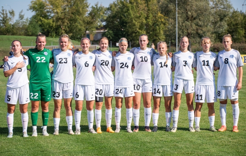 Eesti neidude U19 koondis eelmise aasta septembris. Foto: Liisi Troska / jalgpall.ee