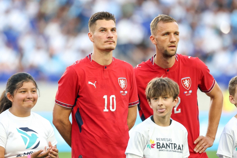 T&scaron;ehhi t&auml;hed Patrik Schick ja Toma&scaron; Soucek. Foto: Scanpix / William Volcov / IMAGO / Brazil Photo Press