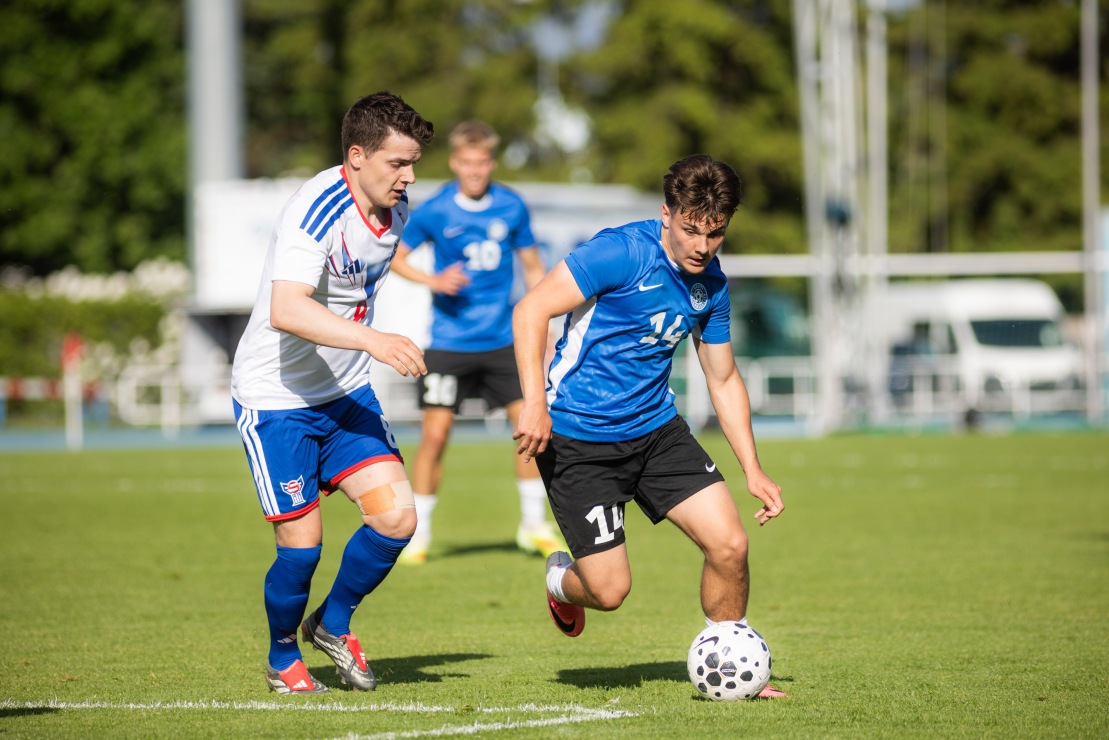 Patrik Kristal aitas Eesti koondise Pärnus Balti turniiri poolfinaalis Fääri saarte vastu võidule. Foto: Brit Maria Tael